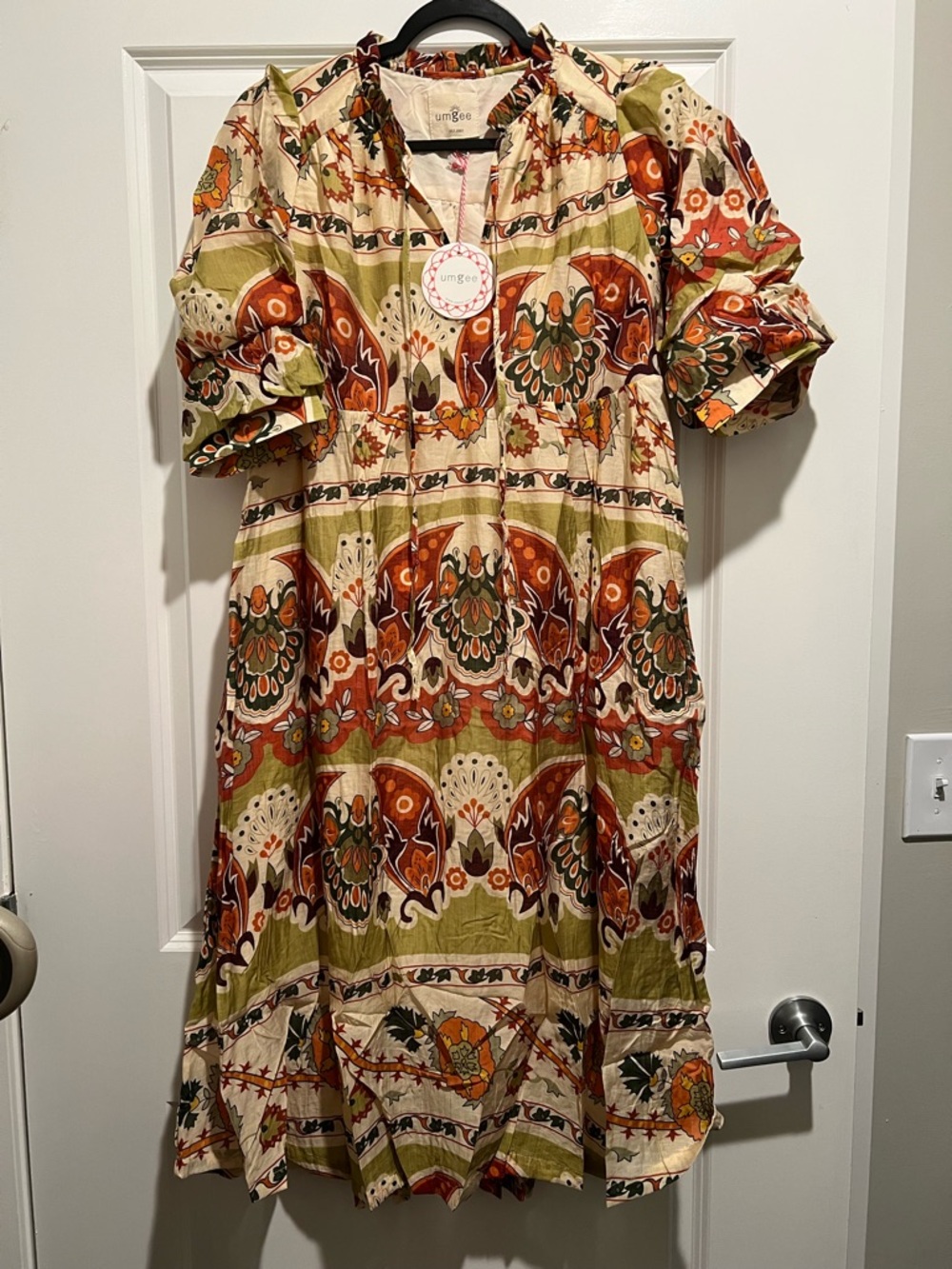 Umgee Olive, Rust & Cream Boho Midi Dress